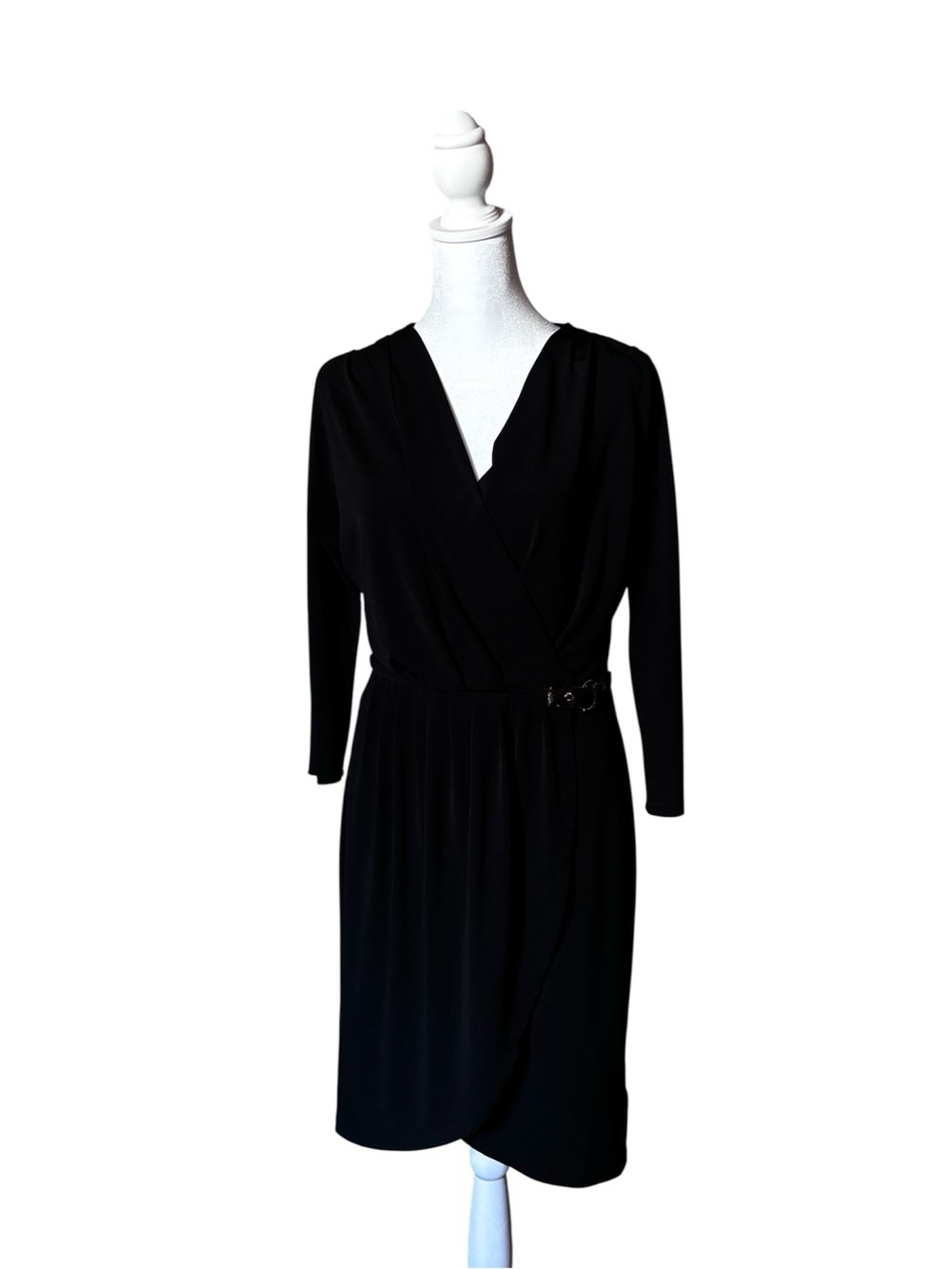 Michael Kors Black Long-Sleeve Wrap Dress with Waist Detail